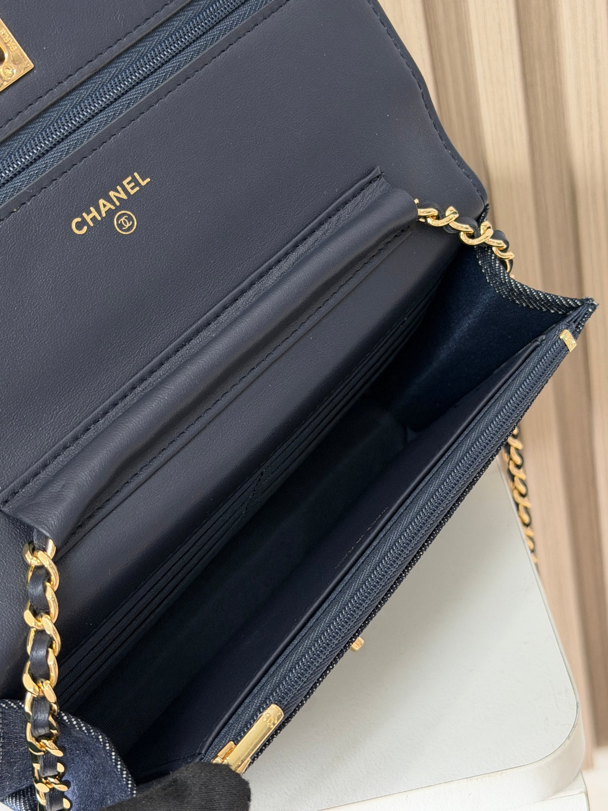 Bolsa carteira Chanel - Jeans Azul - 19cm