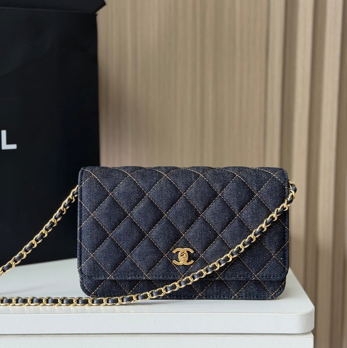 Bolsa carteira Chanel - Jeans Azul - 19cm