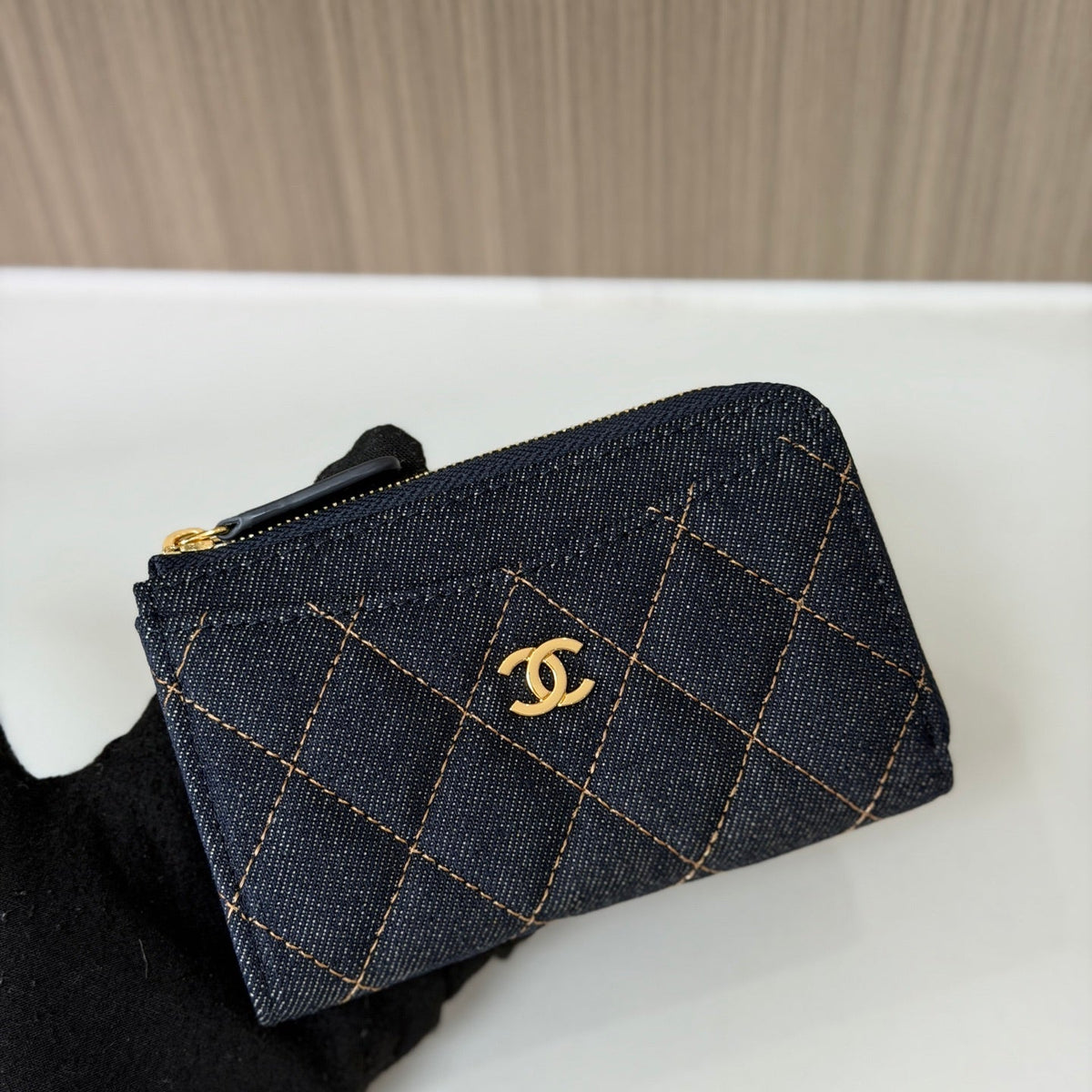 Carteira Chanel - Jeans Azul - 13cm