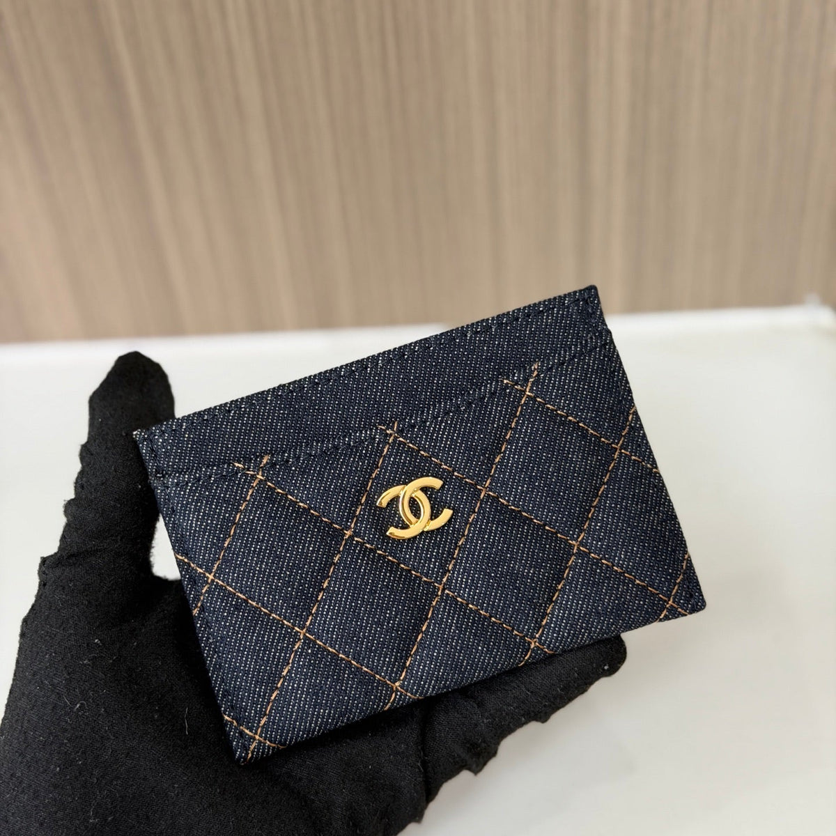 Porta-Cartões Chanel - Jeans Azul - 11cm