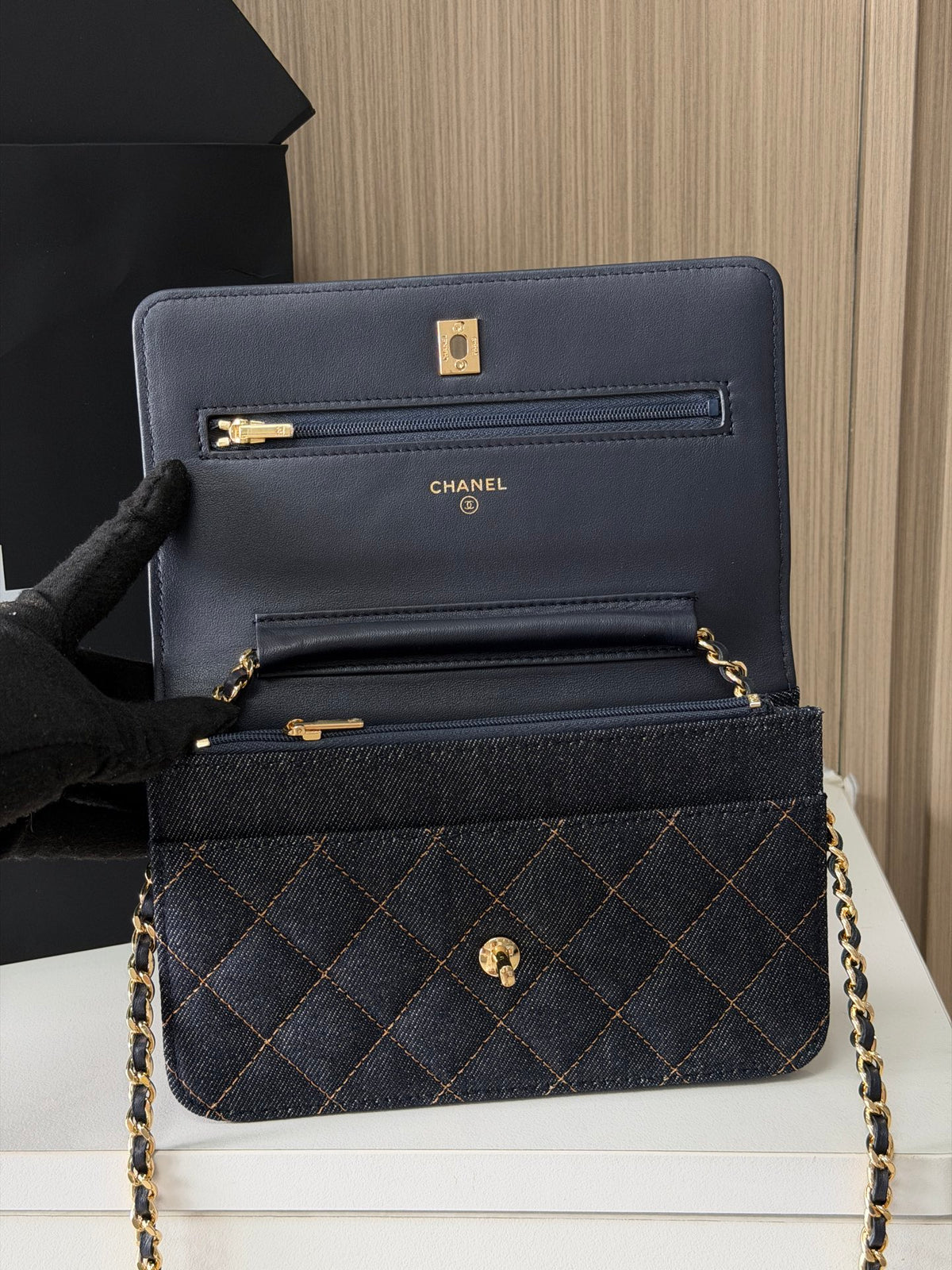 Bolsa carteira Chanel - Jeans Azul - 19cm