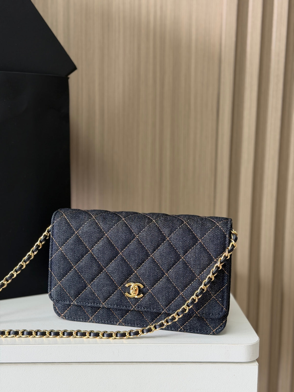 Bolsa carteira Chanel - Jeans Azul - 19cm